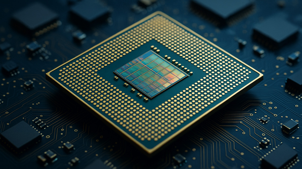 A microchip on a circuit board