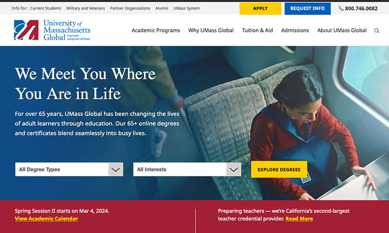 Screenshot of the University of Massachusetts Global website